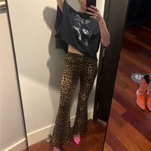 Leopard Print Flared Women's Pants - Brown